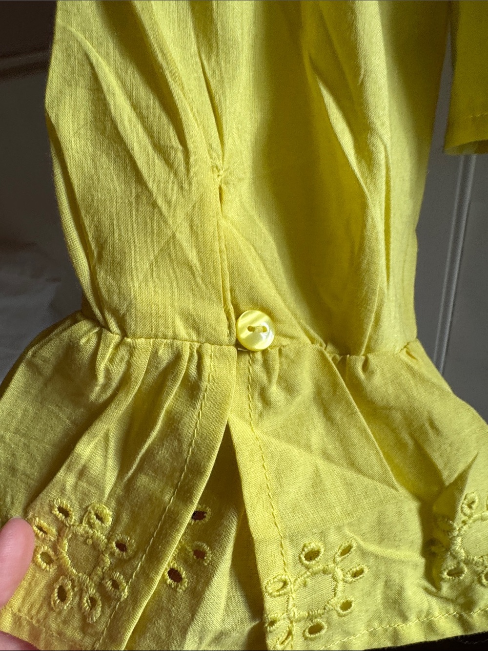 Jessica Simpson Yellow Ruffle Eyelet Button-Up Blouse - Picture 3 of 6